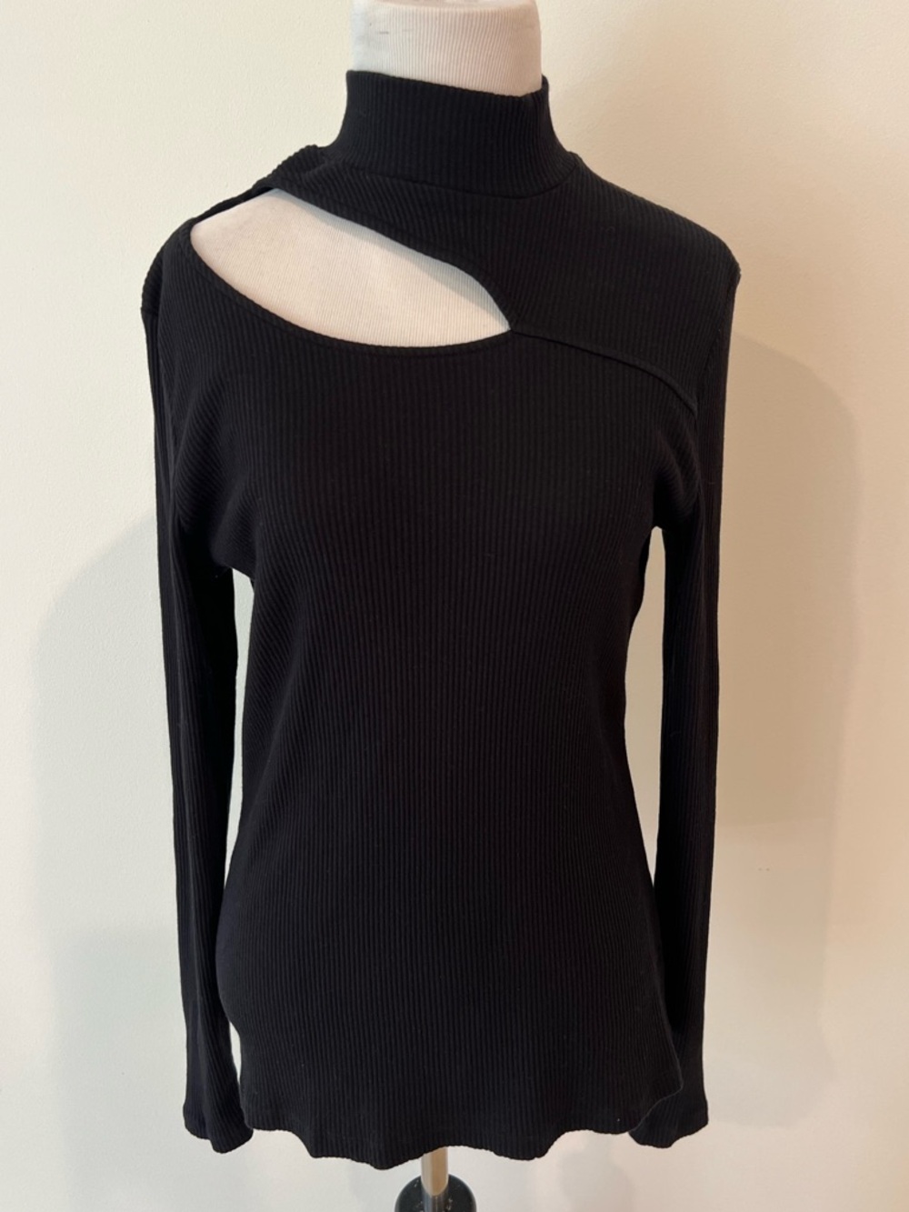 Who What Wear Black Ribbed Cutout Mock Neck Top Womens Sz XL